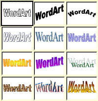 Microsoft WordArt : Grid showing examples